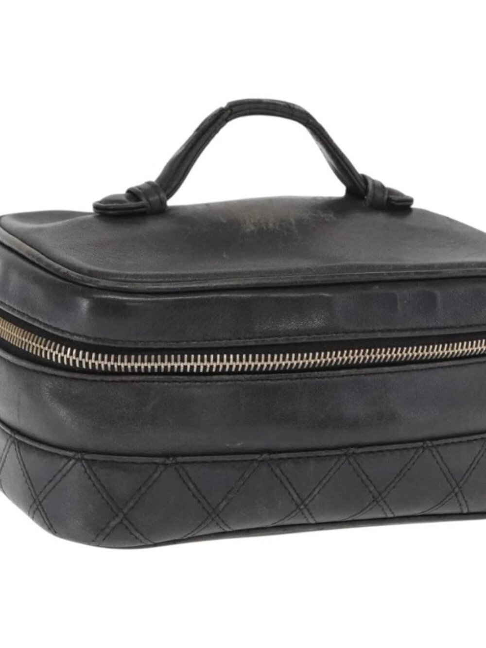 CHANEL Bicolore Vanity Hand Bag Lamb Skin Black Gold CC Auth 158864